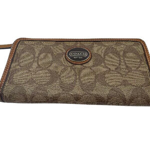 Coach Signature C Zip Around Brown Coated Canvas Wallet